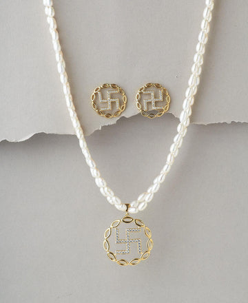 Swasthik Pendant Real Pearl Necklace Set - Chandrani Pearls