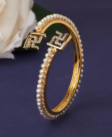 Swastik Stone Studded Pearl Bangle - Chandrani Pearls