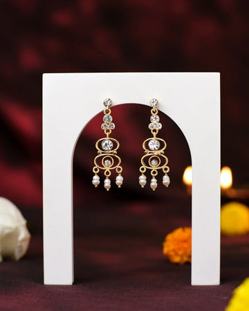 Golden Crystal & Pearl Drop Earrings