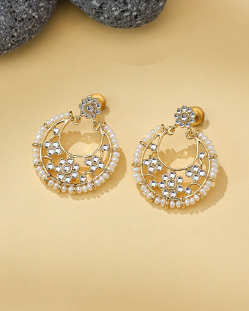 Gold Plated Pearl Earrings with CZ Flowers