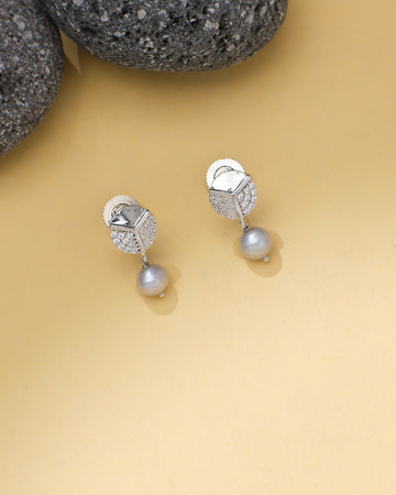Crescent Moon Pearl Earrings with CZ Sparkle