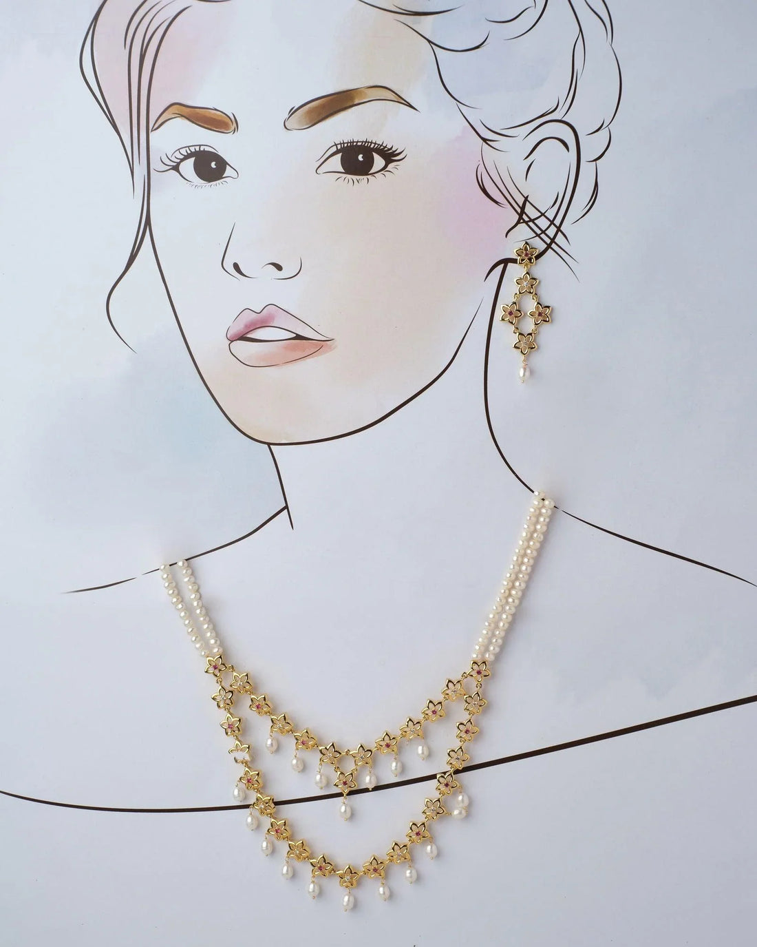 The Scotch Mist- Golden Embellished Pearl Necklace Set - Chandrani Pearls