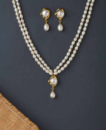 Trendy Stone Studded Pearl Necklace Set - Chandrani Pearls