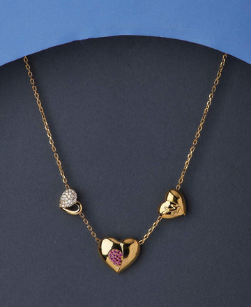 Triple Heart Stone Studded Silver Pendant - Chandrani Pearls
