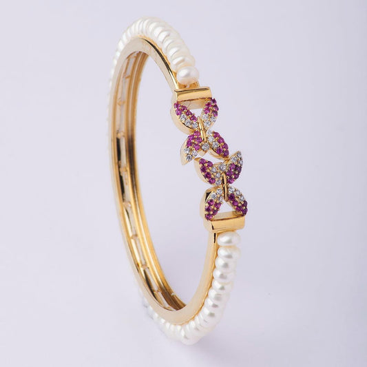 Butterfly Stone Studded Pearl Bangle - Chandrani Pearls