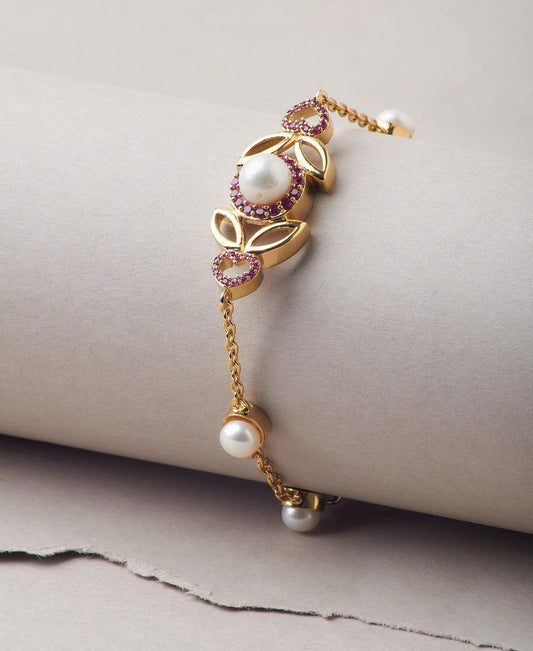 Fashionable Stone Studded Metallic Pearl Bracelet - Chandrani Pearls