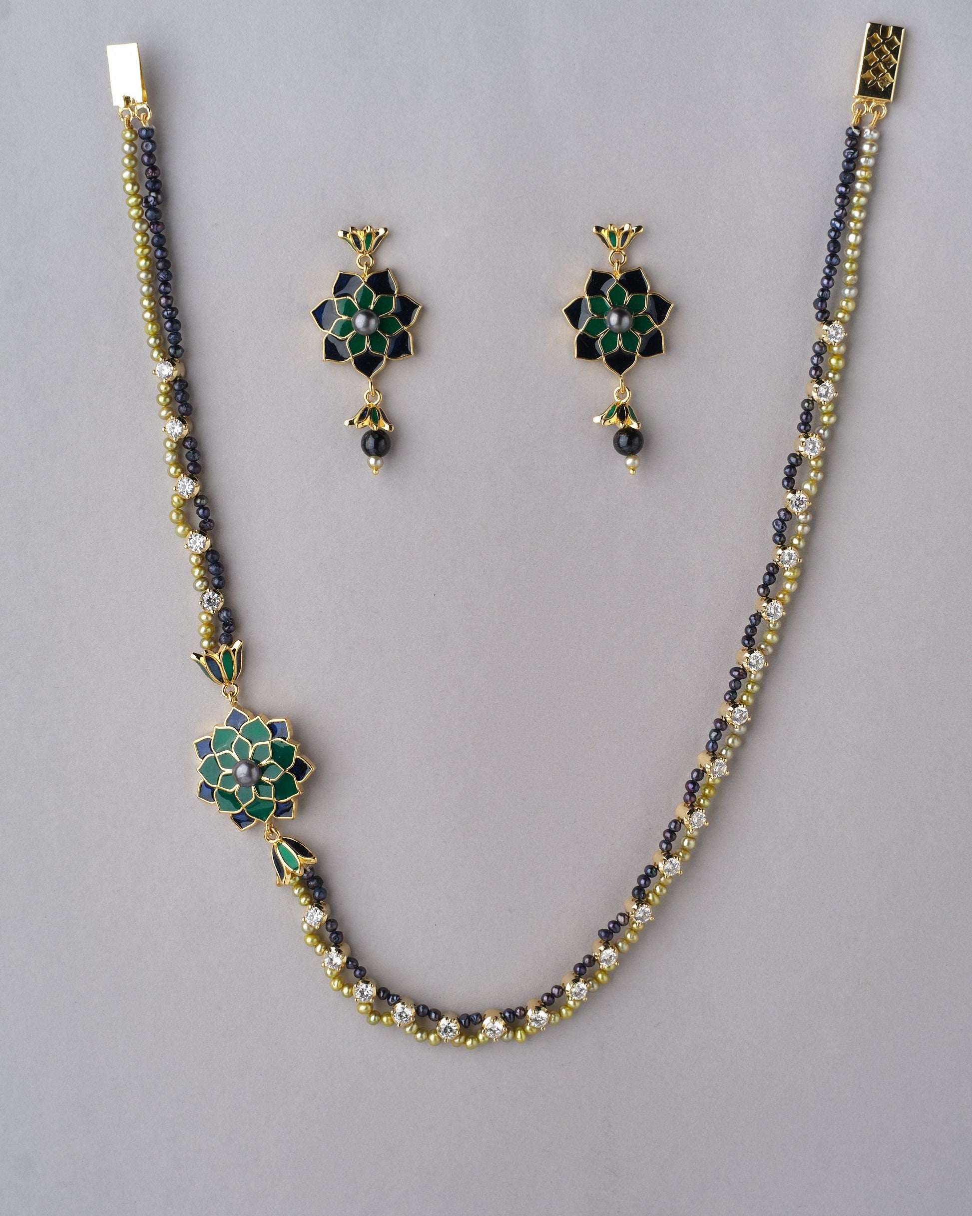 Floral Side Pendant Pearl Necklace Set - Chandrani Pearls