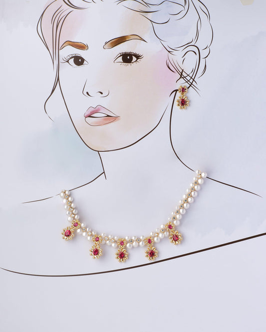 Gorgeous Florial AD Pearl Necklace Set - Chandrani Pearls