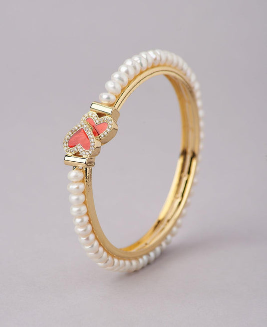Heart Stone Studded Pearl Bangle - Chandrani Pearls