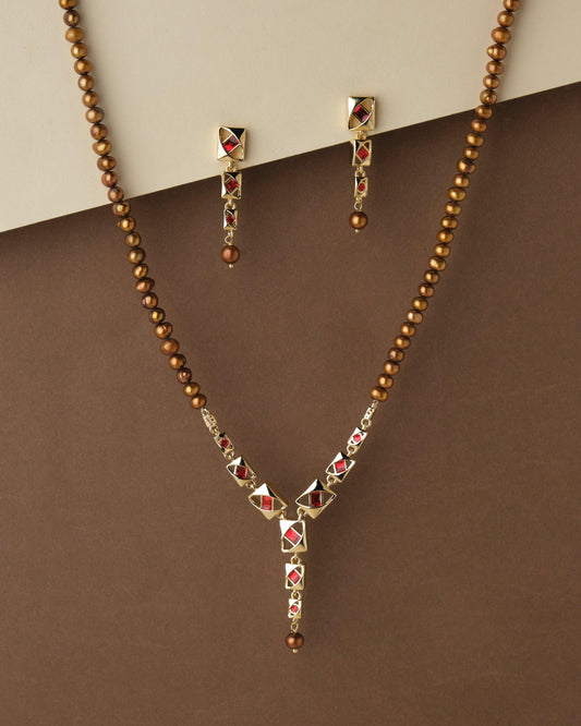 Simple and Elegant Enamel Pearl Necklace Set - Chandrani Pearls