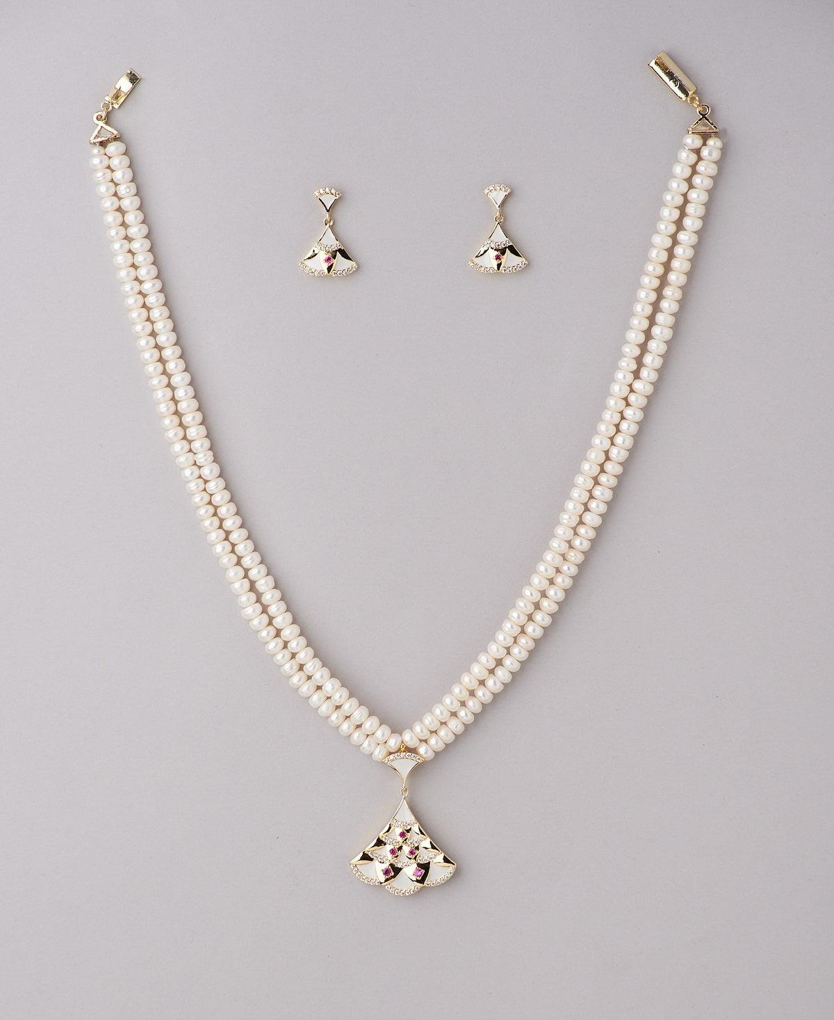 Vintage Stone Studded Pearl Necklace Set - Chandrani Pearls