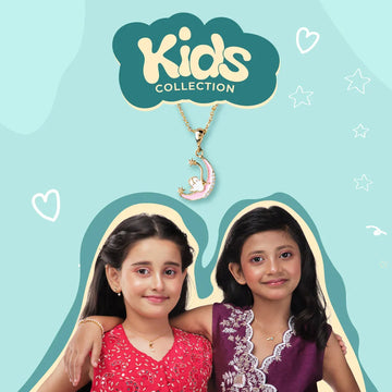 Children's pendant with a moon and star design from Chandrani Pearls Kids Collection on a teal background.