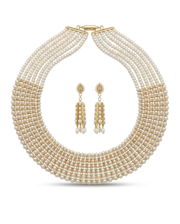 Imperial Multi-Strand Pearl Necklace & Earring Set