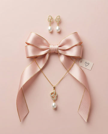 Intertwined Heart Pearl Drop Pendant with Earrings Set in 925 Silver