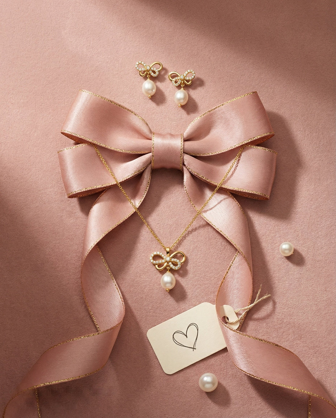 Bow Knot Pearl Drop Pendant with Earrings Set