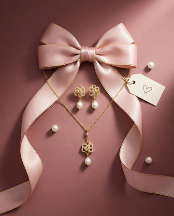 Infinity Knot Pearl Drop Pendant with Earrings Set in 925 Silver