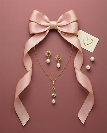 Golden Heart Drop Pearl Pendant with Earrings Set in 925 Silver