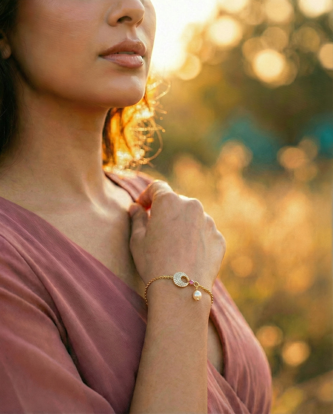 Celestial Harmony Gold-Plated Pearl Bracelet with CZ