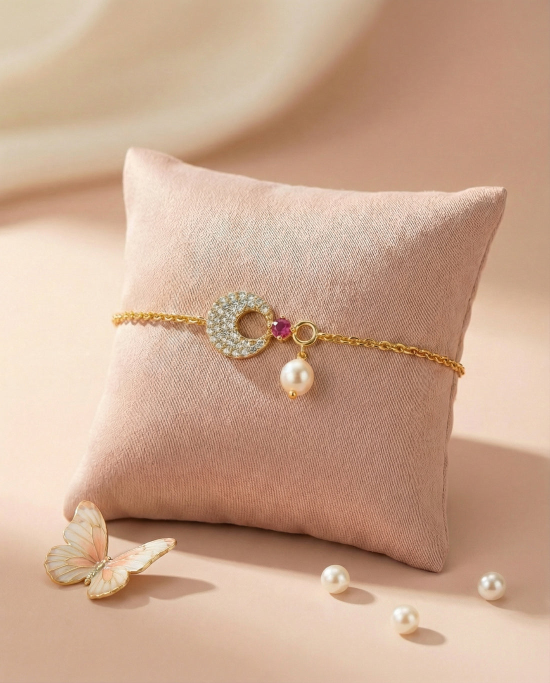 Celestial Harmony Gold-Plated Pearl Bracelet with CZ
