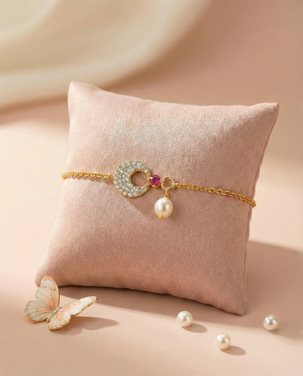Celestial Harmony Gold-Plated Pearl Bracelet with CZ