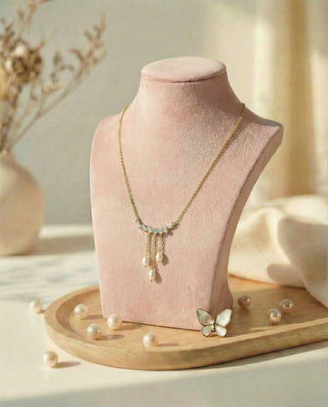 Gold-Plated Baguette-cut CZ Pearl Necklace
