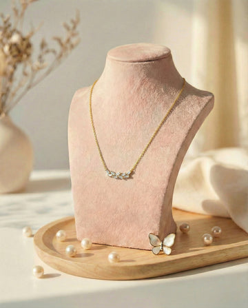 Gold-Plated Mosaic Baguette Cut CZ Cluster Necklace