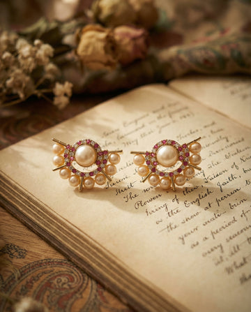 Vintage-Inspired Golden Blossom Pearl Earrings