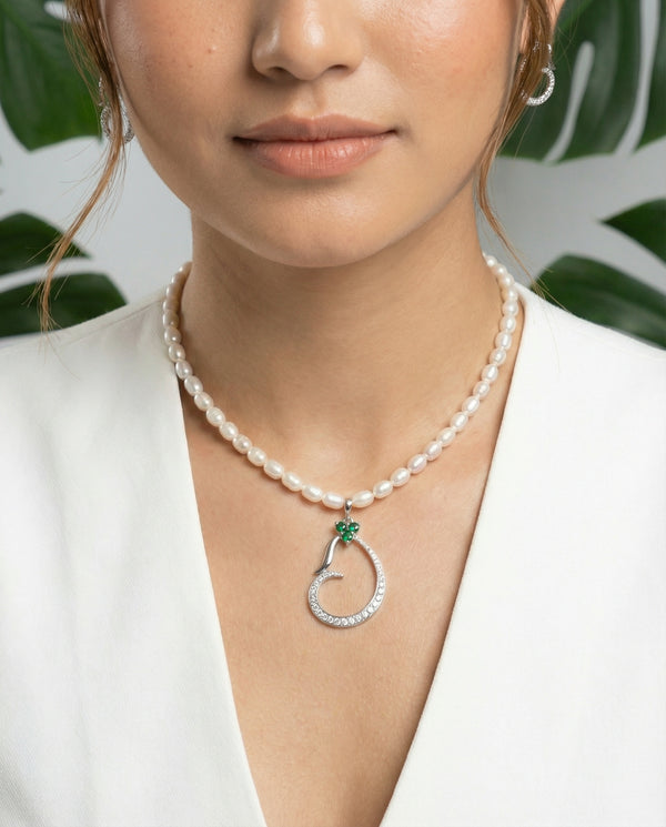 Swirl Pearl Necklace with Dangle Earrings Set