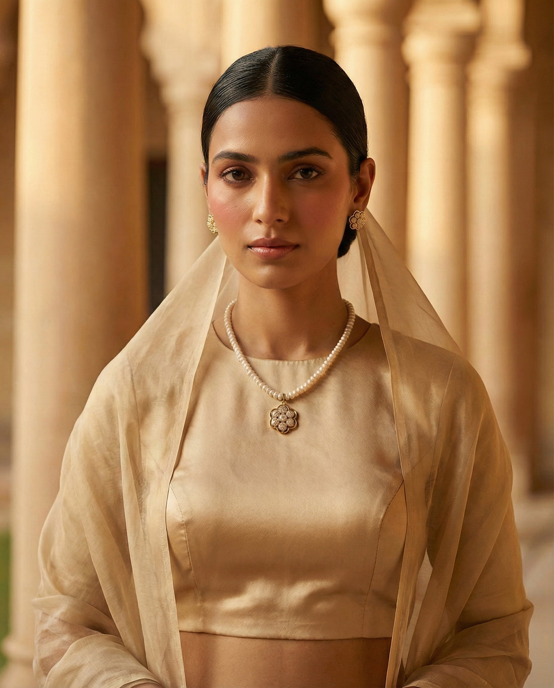 Elegant Floral CZ & Freshwater Pearl Jewellery Set