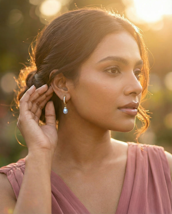 Vintage-Inspired Gold Huggie Drop Pearls Earrings