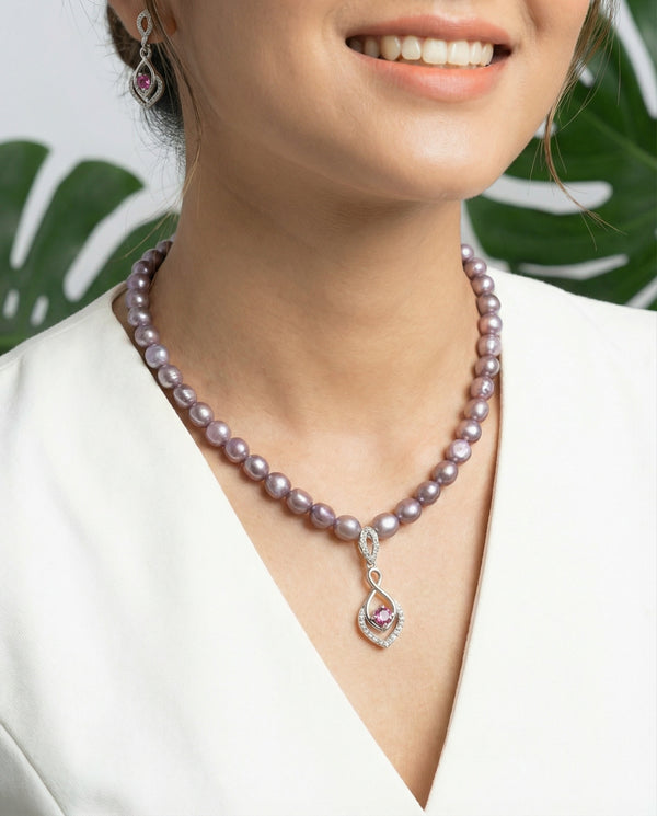 Radiant Purple Pearl Infinity Blossom Jewellery Set