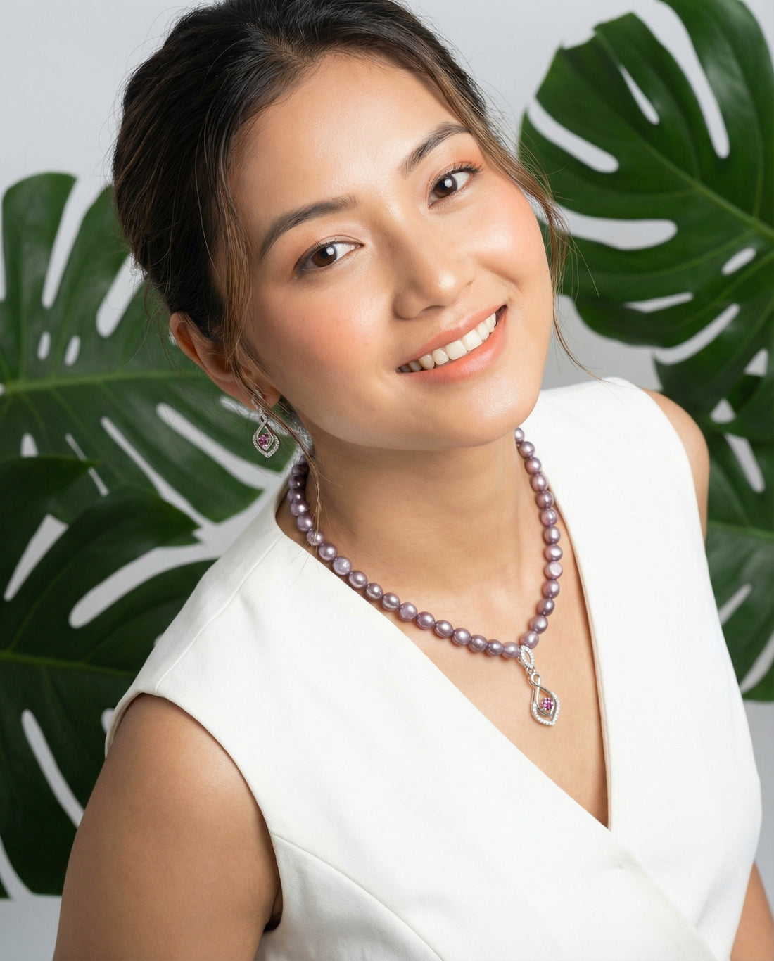 Radiant Purple Pearl Infinity Blossom Jewellery Set