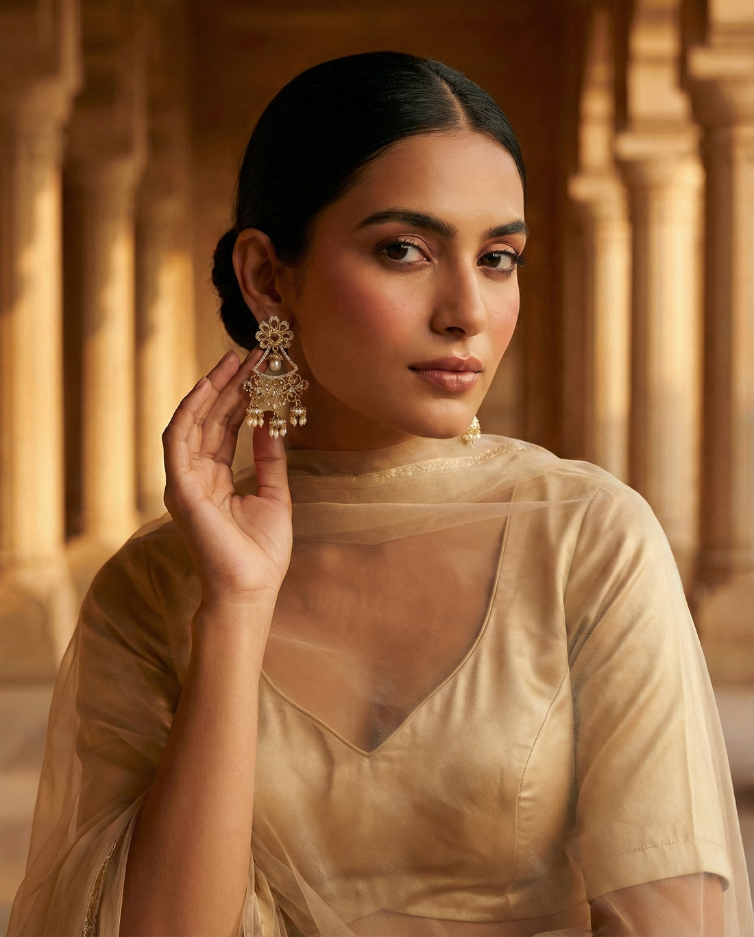 Grand Floral Chandelier Pearl Earrings