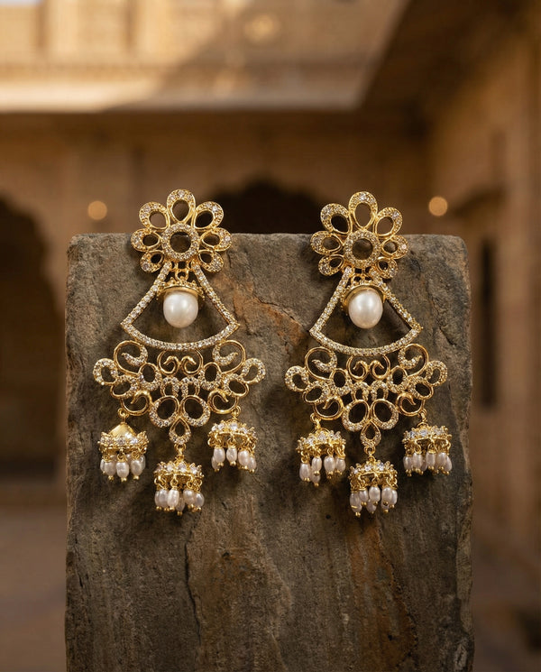 Grand Floral Chandelier Pearl Earrings