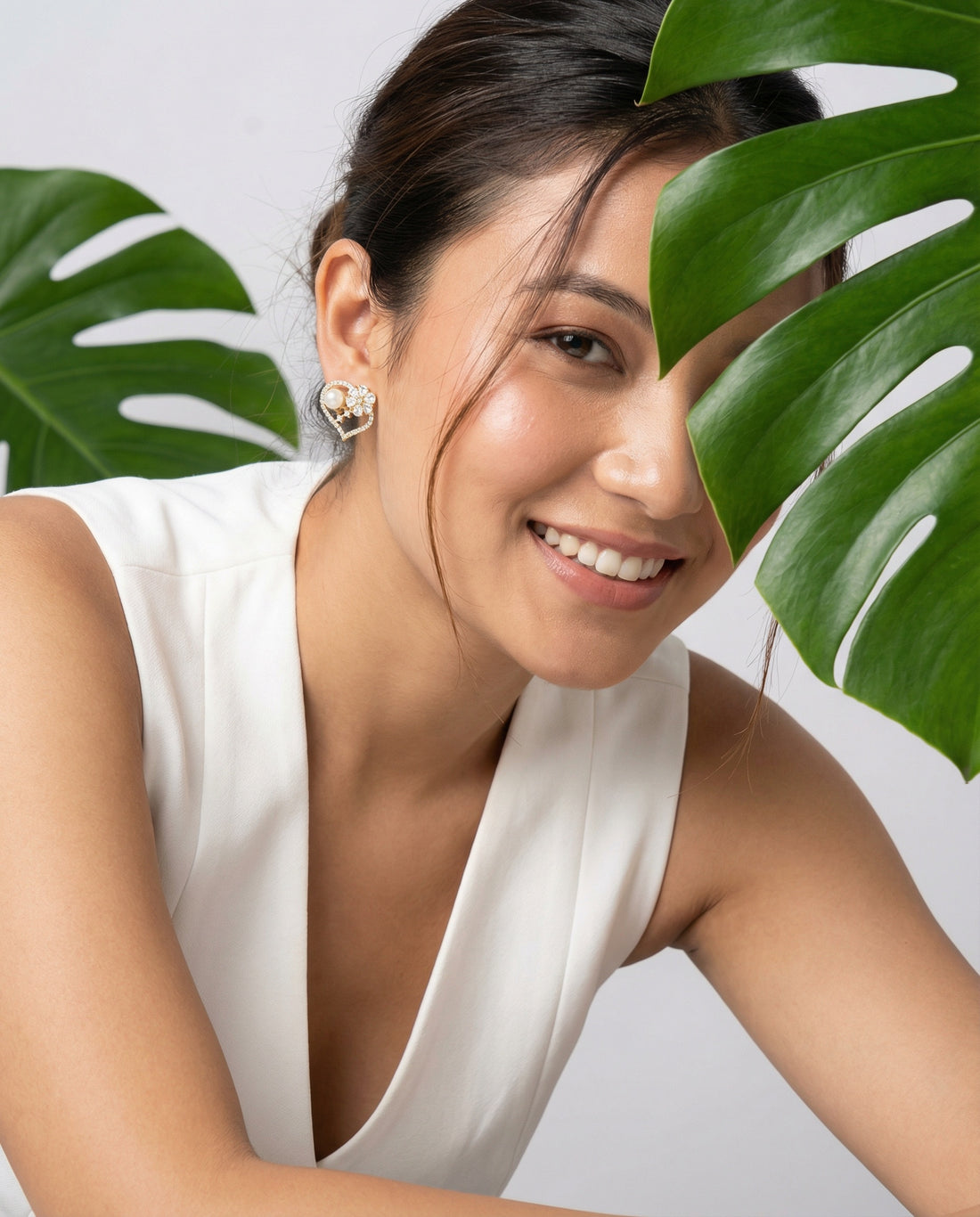 Romantic Heart & Blossom Pearl Stud Earrings