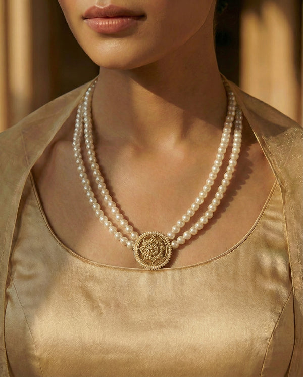 Celestial Radiance Double-Strand Pearl Necklace & Earring Set