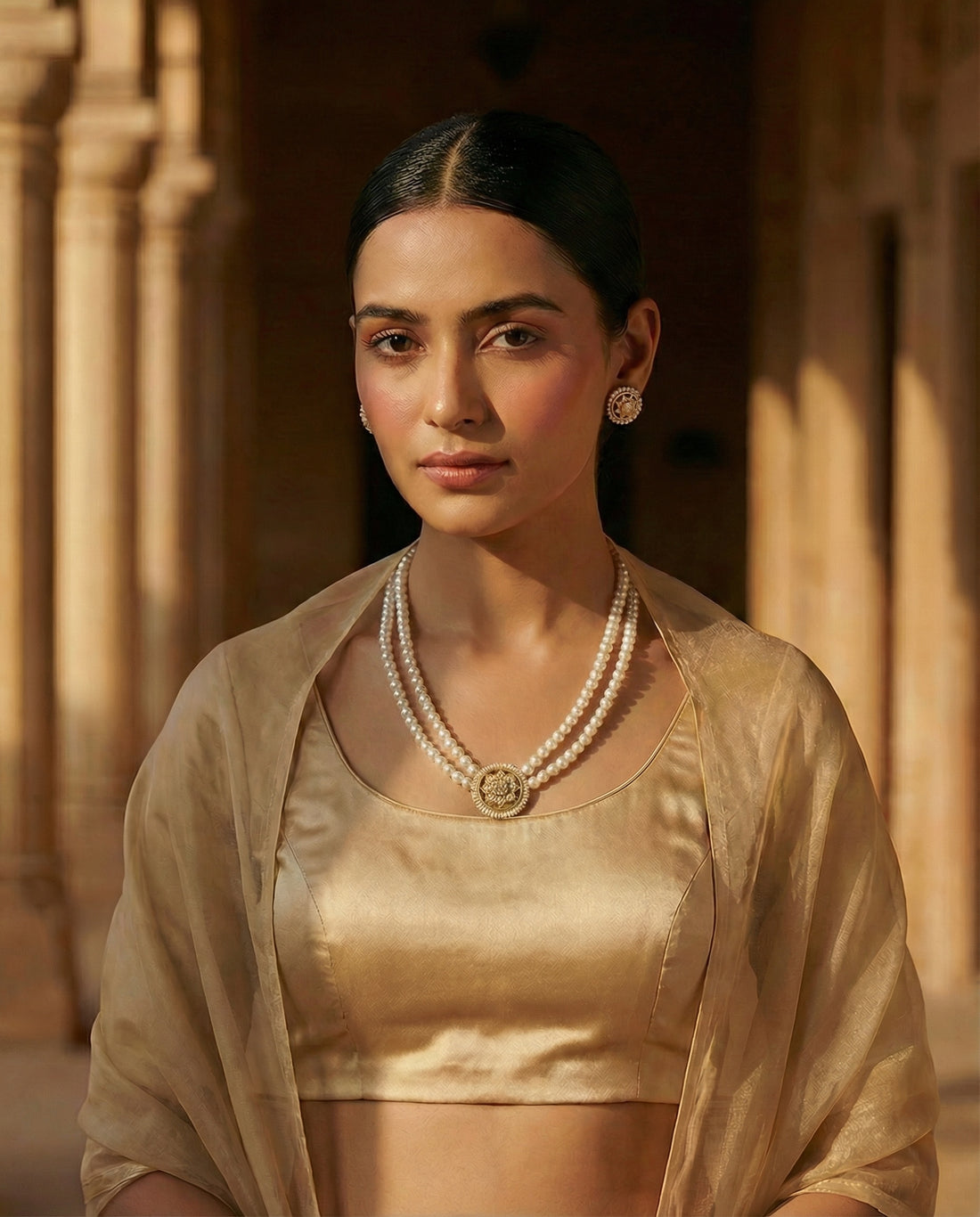 Celestial Radiance Double-Strand Pearl Necklace & Earring Set