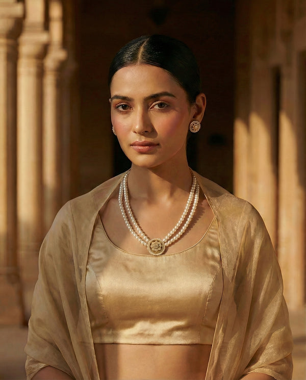 Celestial Radiance Double-Strand Pearl Necklace & Earring Set