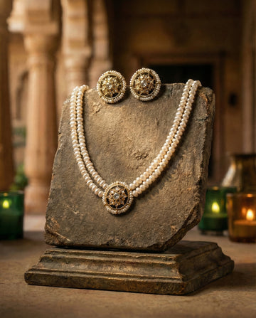 Celestial Radiance Double-Strand Pearl Necklace & Earring Set