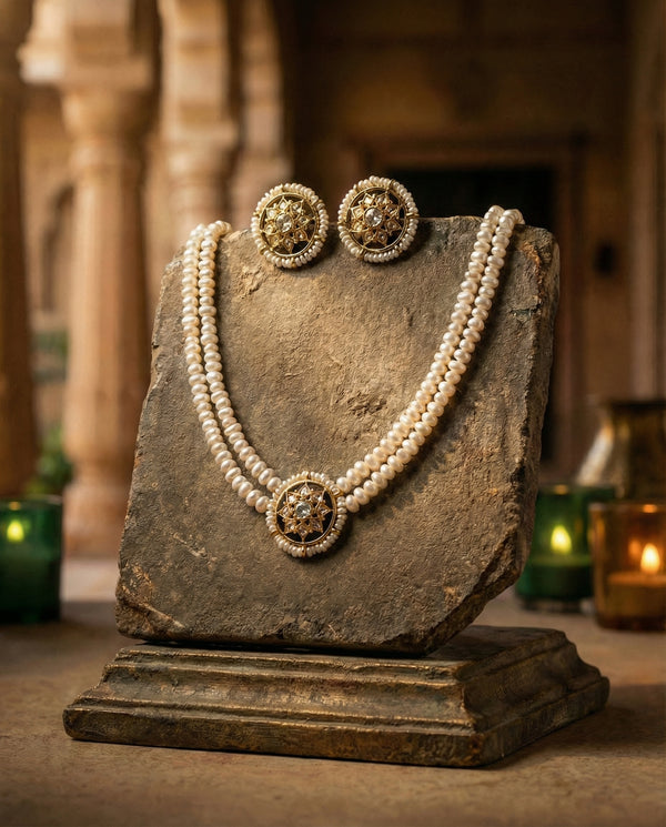 Celestial Radiance Double-Strand Pearl Necklace & Earring Set