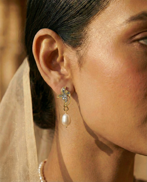 Floral & Leaf Pearl CZ Jewellery Set