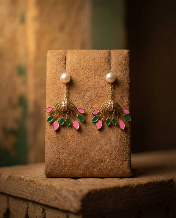 Multi-Colour Botanical Blossom Pearl Drop Earrings
