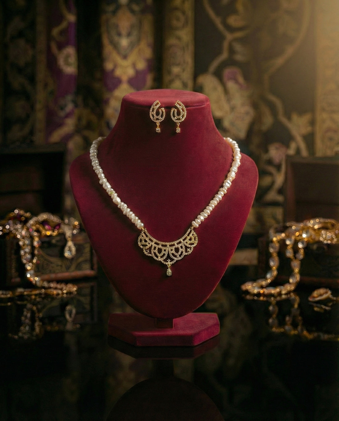 Regal Scalloped Gold-Plated Pearl  Set