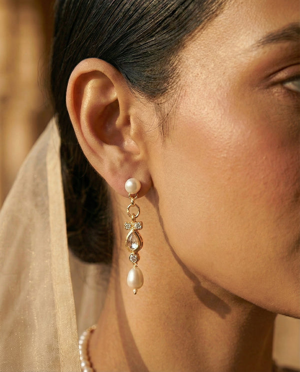 Empress Ruby & Pearl Fringe Necklace Set with Earrings