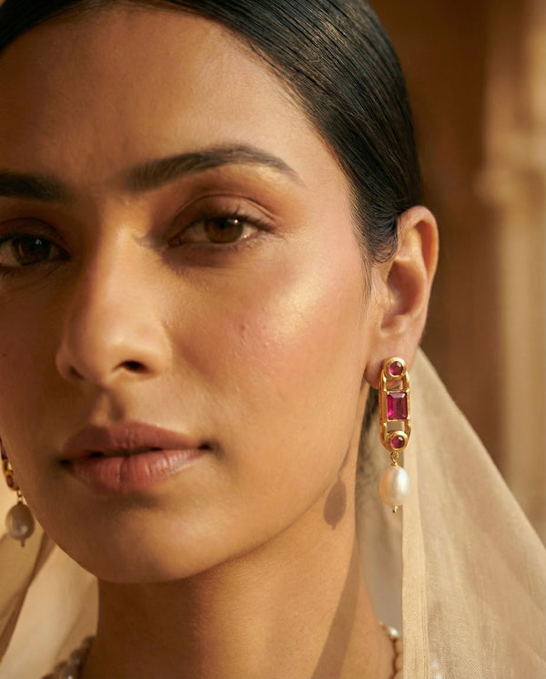 Imperial Ruby & Multi-Strand Pearl Necklace & Earrings Set