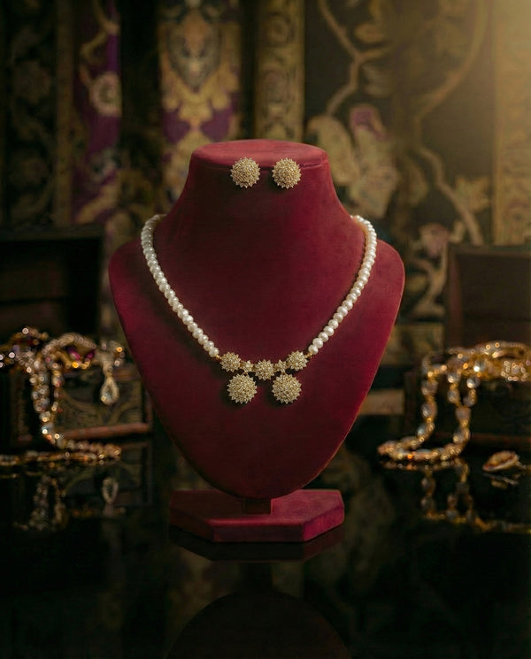 Sunburst Floral Pearl CZ Statement Set