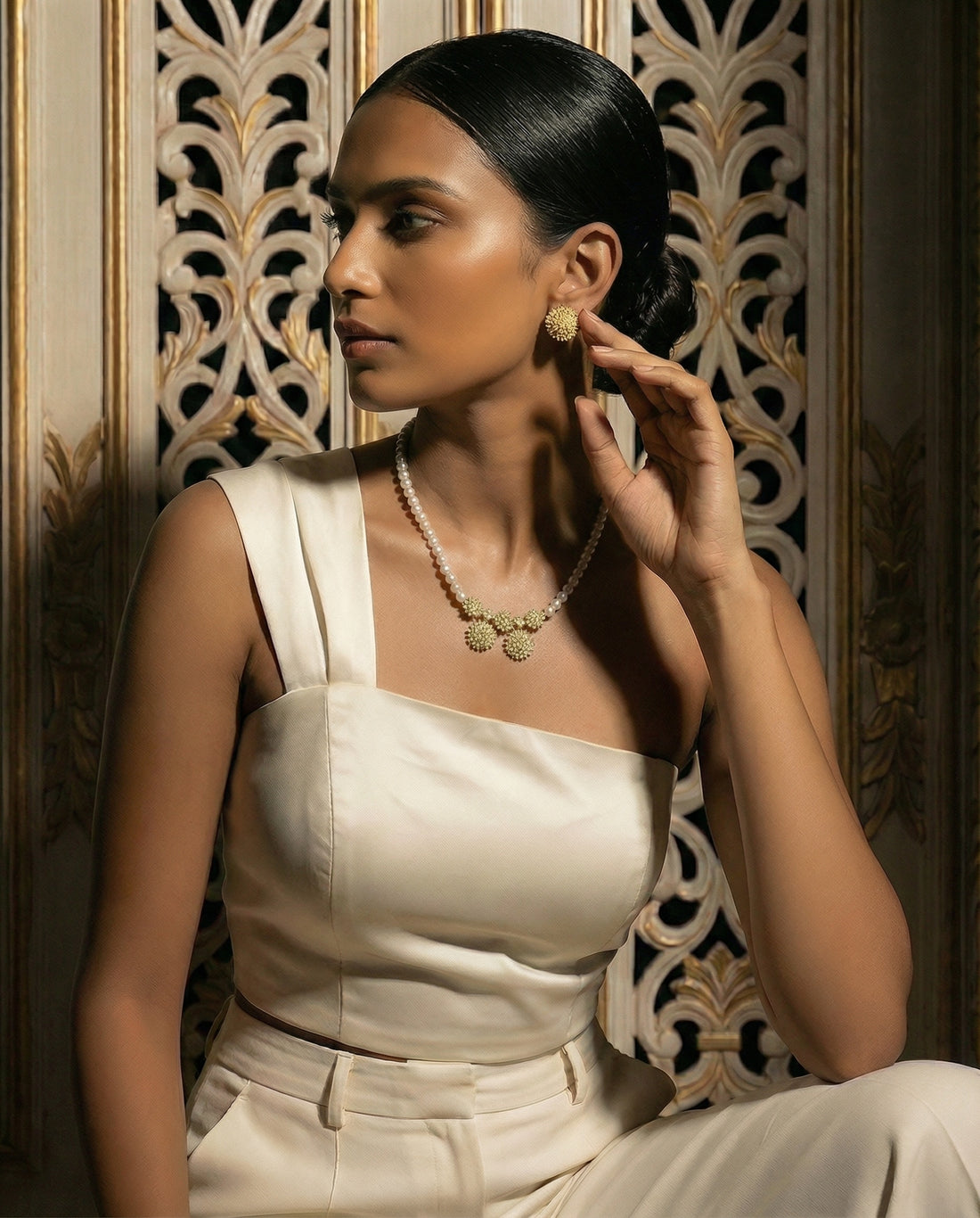 Sunburst Floral Pearl CZ Statement Set