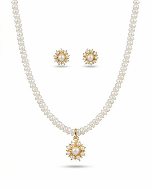 Classic Pearl Sunburst Pendant & Stud Earring Set