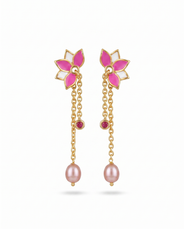 Whimsical Garden Bloom Tassel Pearl Earrings