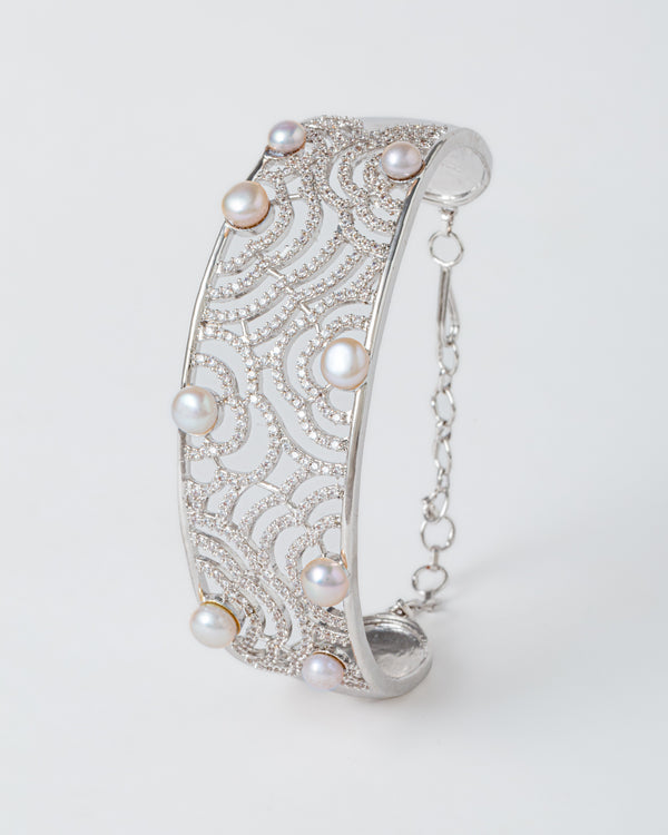 Silver Ocean Wave Pearl Bangle